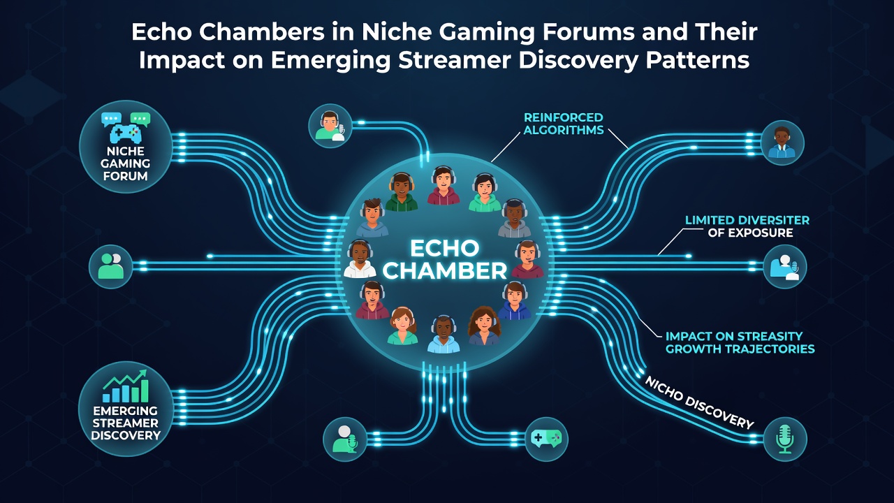 Niche gaming forum discussion threads showing clustered user interactions around specific streamer recommendations