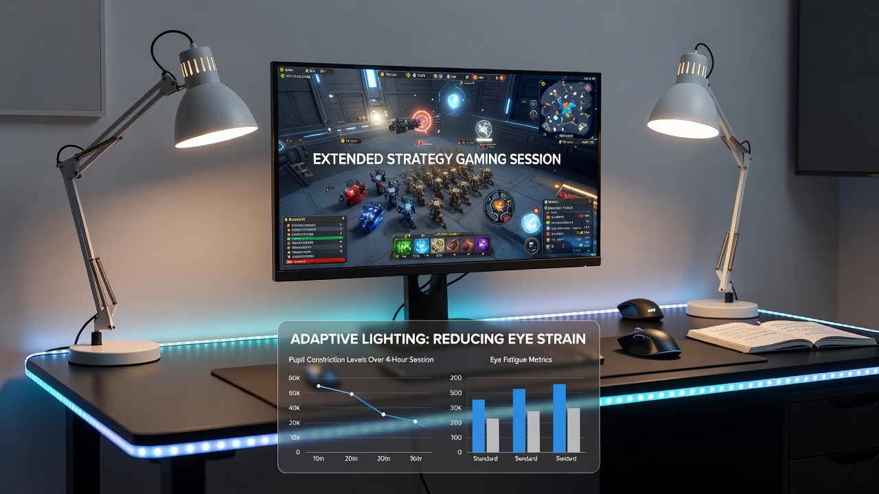 Close-up of a smart lighting controller syncing LED output to a strategy game minimap during a live broadcast