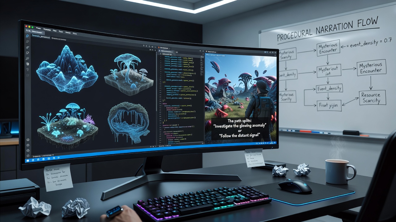 Real-time narration adapting to generated exploration paths and landmarks