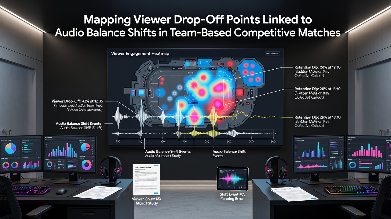 Detailed chart correlating audio balance metrics with viewer retention curves in competitive team matches