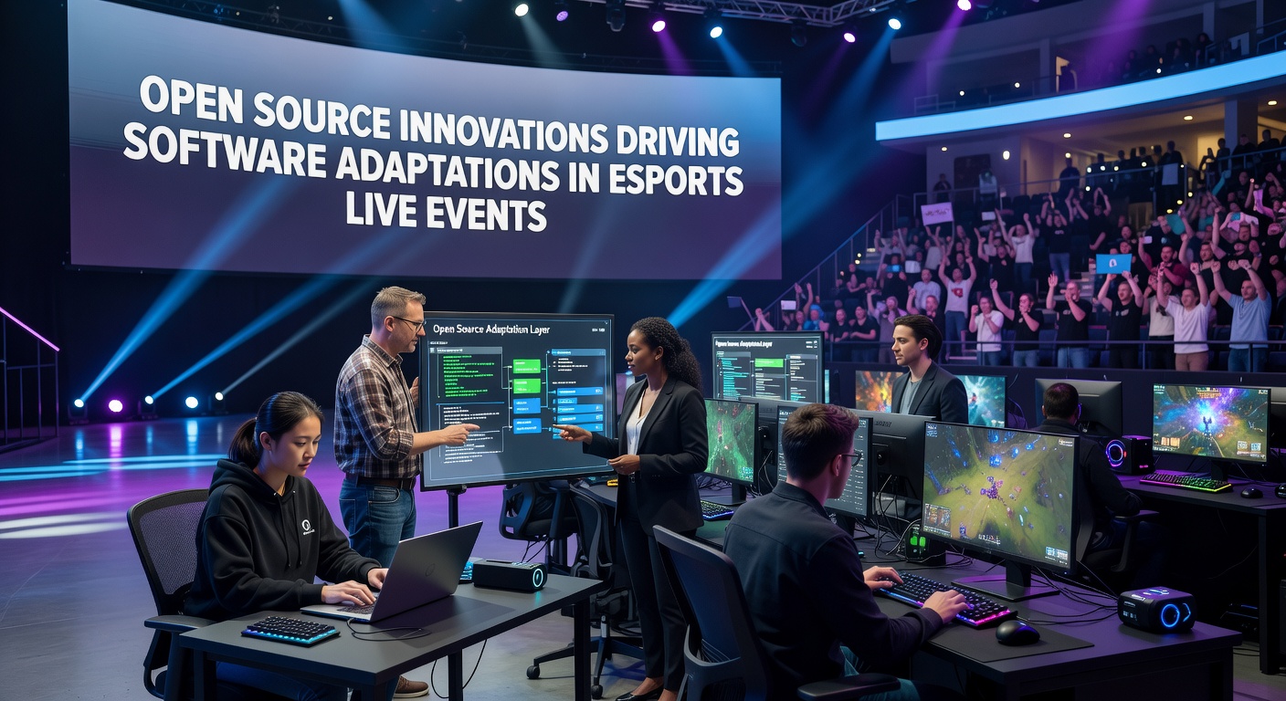 Open source software interfaces displaying real-time esports event data overlays and synchronization tools