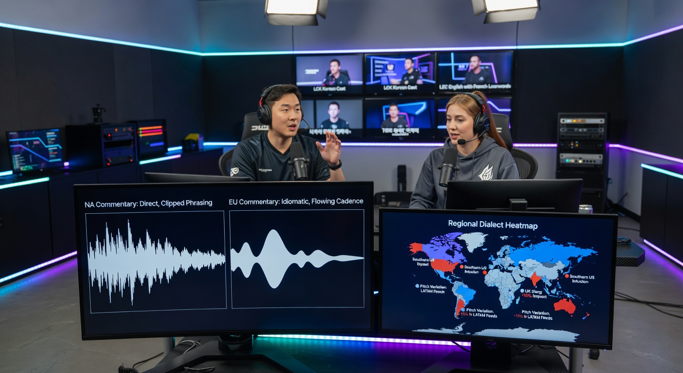 International esports panel discussing dialect adaptations during a live broadcast