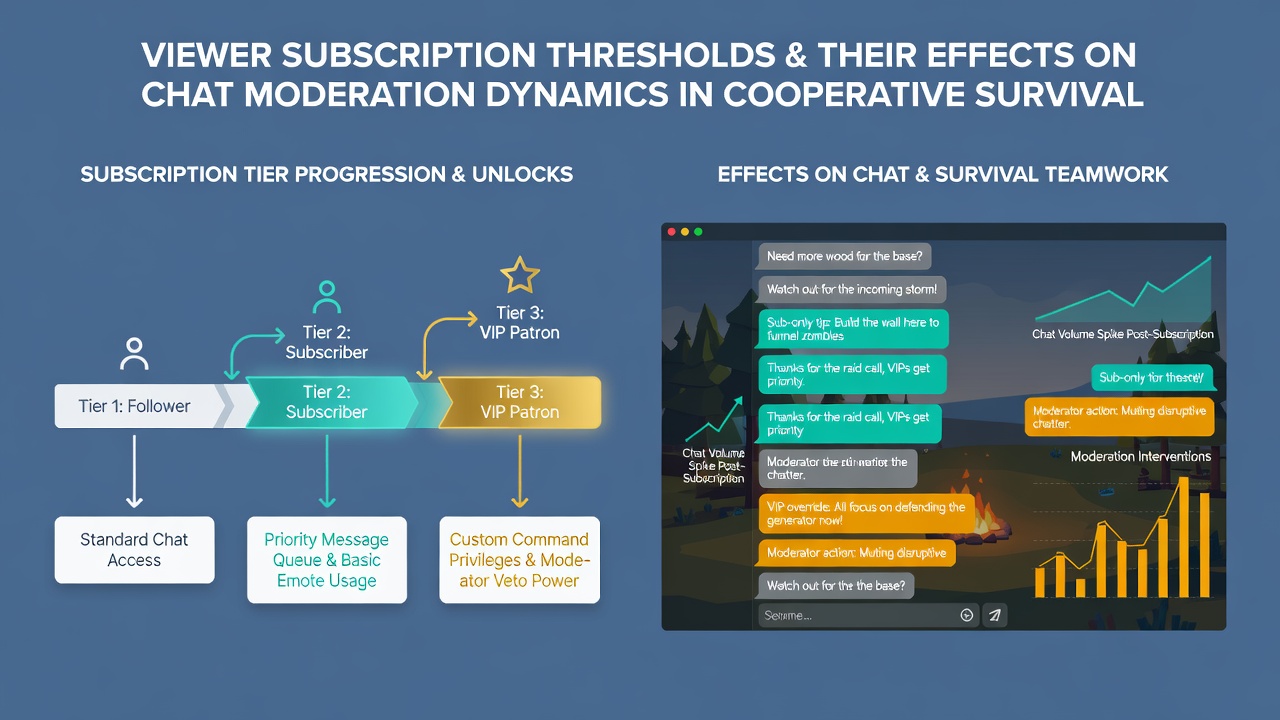 Moderators reviewing chat logs during a high-subscriber cooperative survival broadcast session