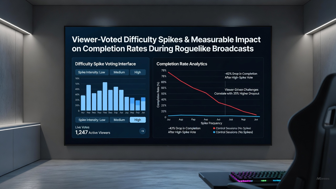 Graph overlay on stream showing viewer retention curve before and after a difficulty spike activation